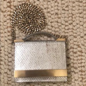 Brian Atwood Snakeskin Pewter Leather Clutch